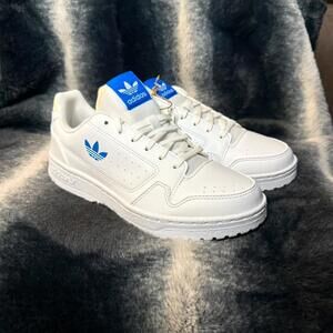 Adidas NY 90 J Womens 6.5 Youth 5 White Blue Trefoil Sneakers NWT